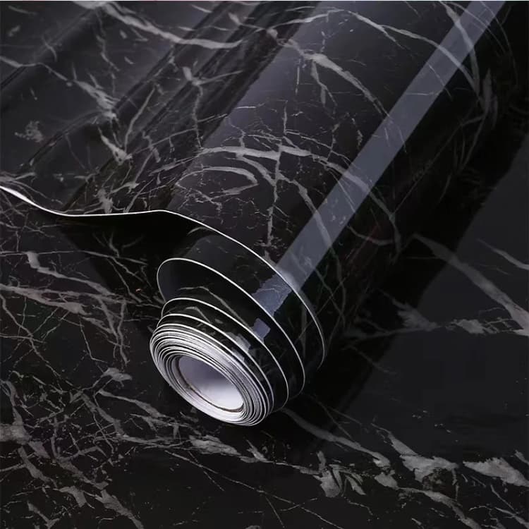 Waterproof Black PVC Vinyl Marble Wallpaper Sticker Peel and Stick Self Adhesive Removable Wallpaper for Kitchen detail 1