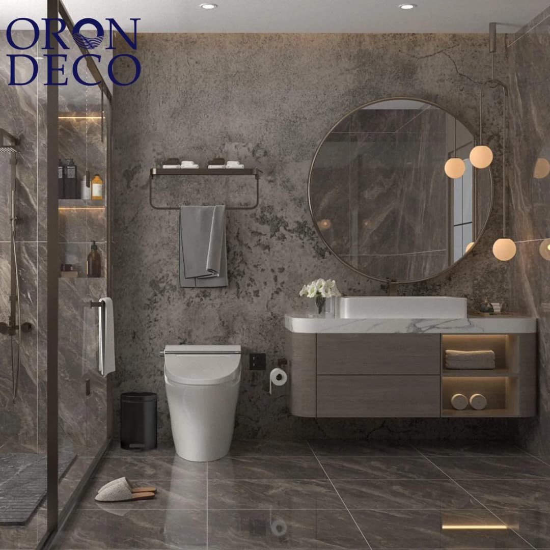 COWINLIFE DECO Modern Textured Matt Grey Self-adhesive PVC Vinyl Wallpaper Waterproof Peel & Stick for Bathroom Concrete Cement Style