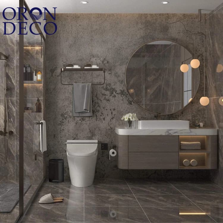 COWINLIFE DECO Modern Textured Matt Grey Self-adhesive PVC Vinyl Wallpaper Waterproof Peel & Stick for Bathroom Concrete Cement Style detail 1