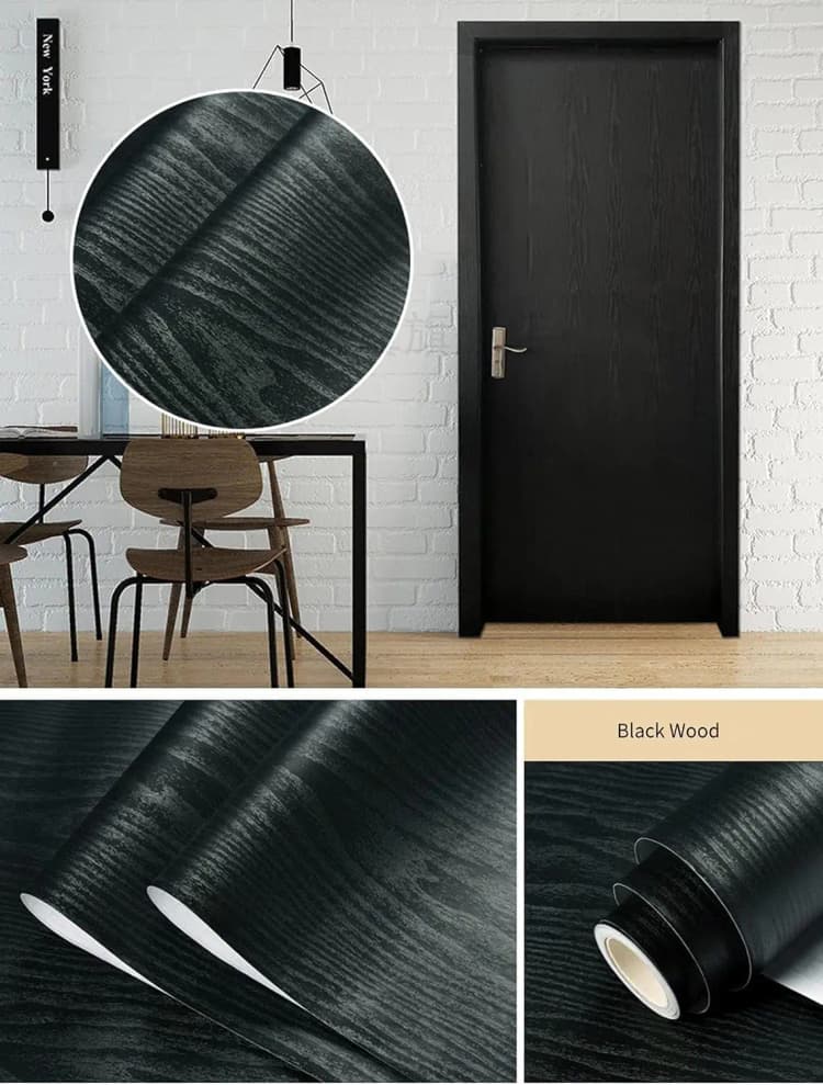 COWINLIFE DECO Black Peel and Stick Wallpaper Easy to Clean Self Adhesive Wall Paper Wood Sticker Vinyl Wrap for Countertop Desk detail 6