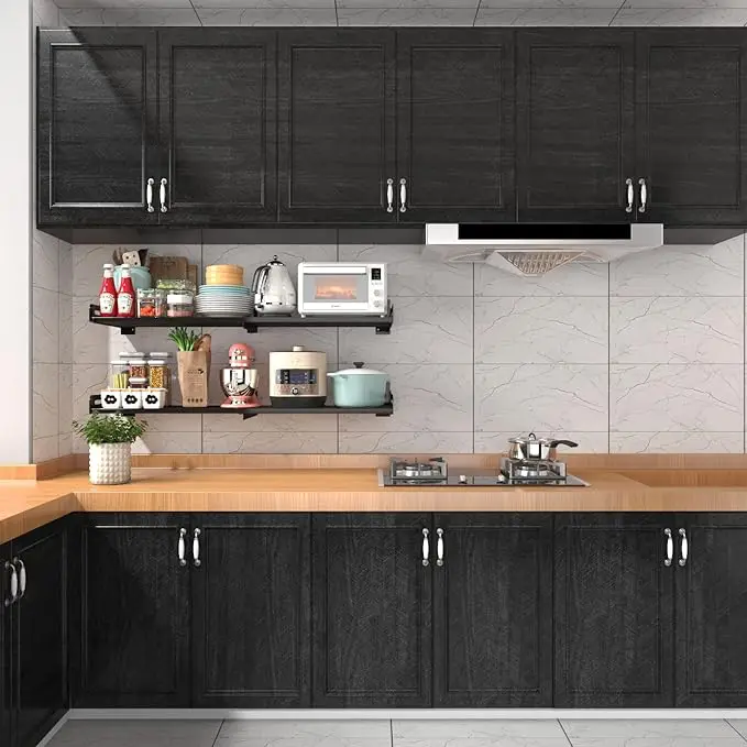Herringbond  Black Wood Grain Vinyl Peel and Stick Countertops Waterproof Self Adhesive Wallpaper Contact Paper for Kitchen detail 2