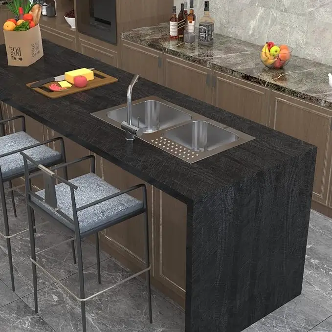 Herringbond  Black Wood Grain Vinyl Peel and Stick Countertops Waterproof Self Adhesive Wallpaper Contact Paper for Kitchen detail 3