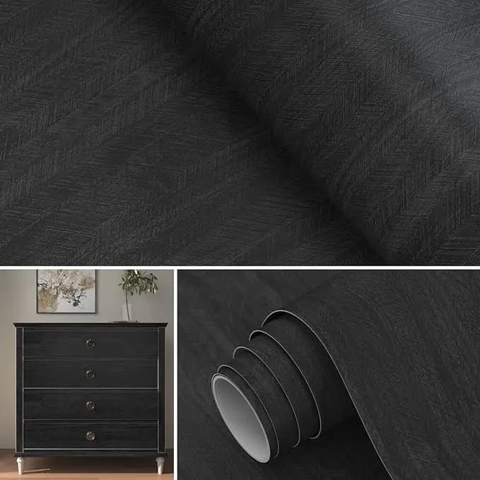 Herringbond  Black Wood Grain Vinyl Peel and Stick Countertops Waterproof Self Adhesive Wallpaper Contact Paper for Kitchen detail 4