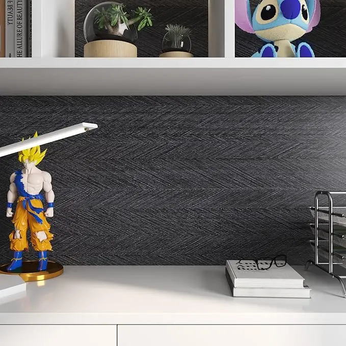 Herringbond  Black Wood Grain Vinyl Peel and Stick Countertops Waterproof Self Adhesive Wallpaper Contact Paper for Kitchen detail 5
