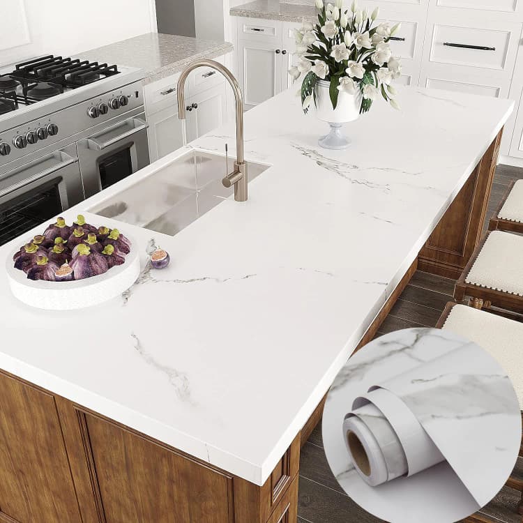 COWINLIFE Matte White Marble Contact Paper for Countertops Waterproof Wallpaper Roll Adhesive Marble Stickers for Kitchen detail 1