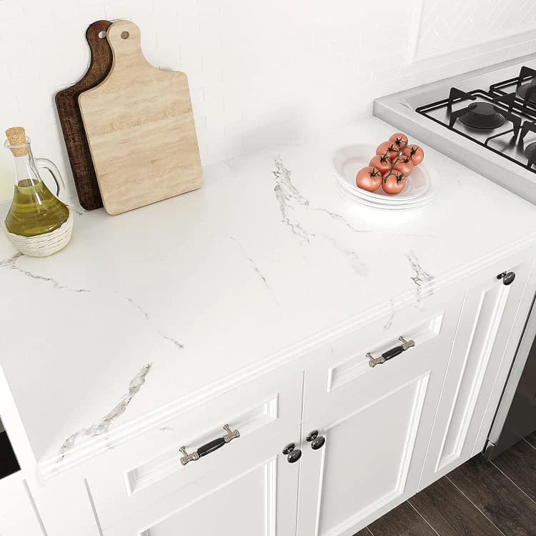 COWINLIFE Matte White Marble Contact Paper for Countertops Waterproof Wallpaper Roll Adhesive Marble Stickers for Kitchen detail 2
