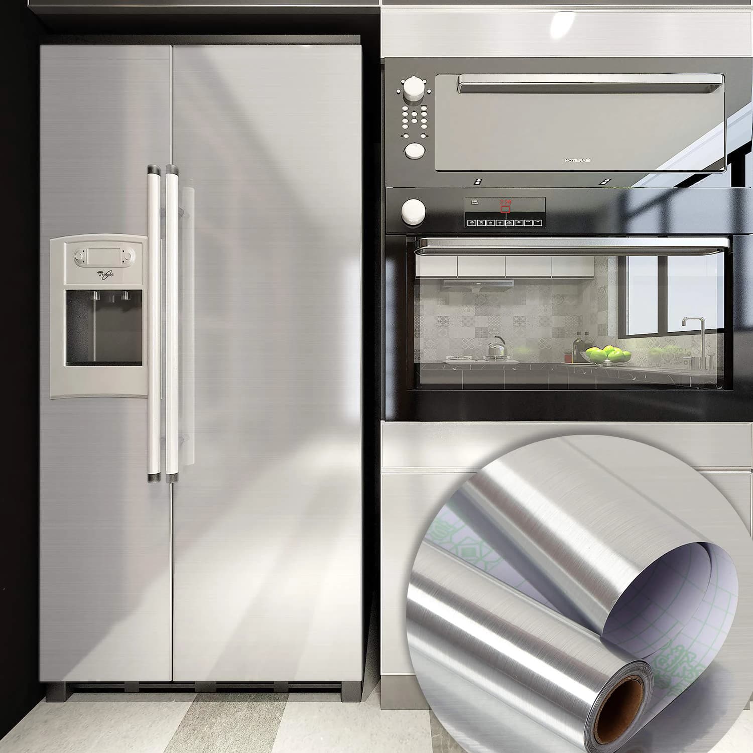 Stainless Steel Contact Paper Wallpaper Peel and Stick Removable Temporary Adhesive Wall Paper for Refrigerator Washing Machine