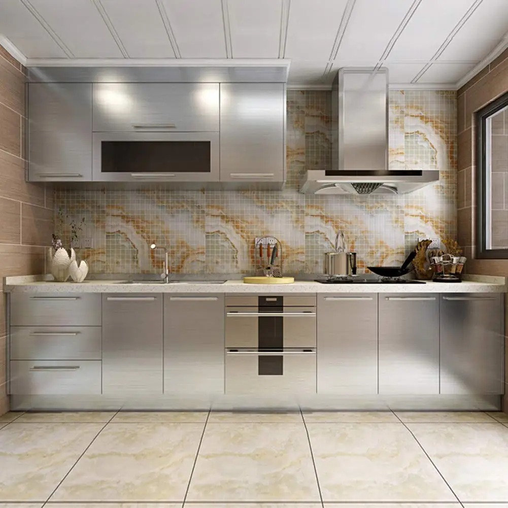 Stainless Steel Contact Paper Wallpaper Peel and Stick Removable Temporary Adhesive Wall Paper for Refrigerator Washing Machine detail 3