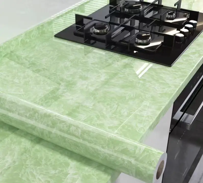 Green Glossy Waterproof Marble Sticker Wallpaper Peel and Stick  Self Adhesive 3D Wallpaper Roll for Kitchen Decor detail 4