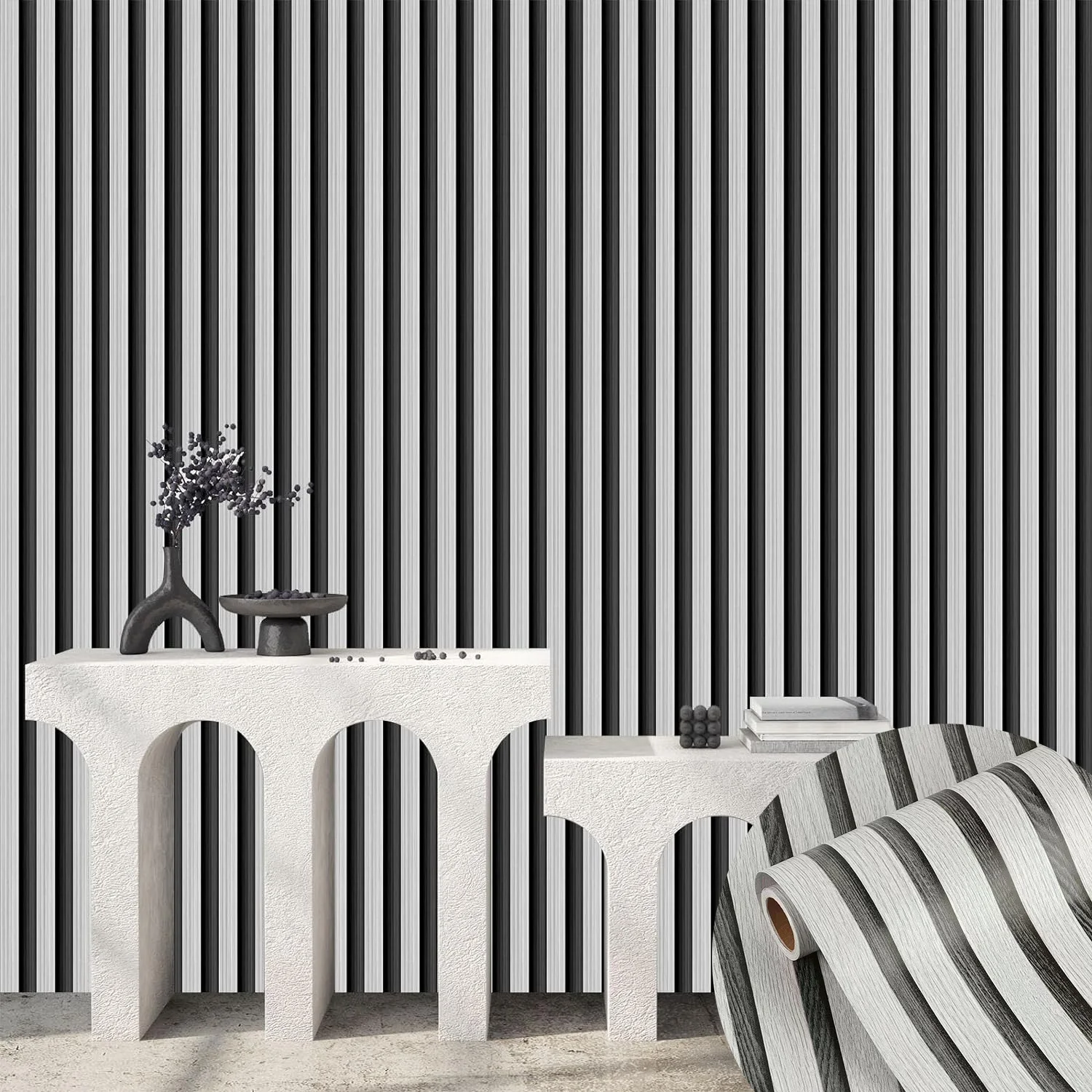 COWINLIFE Removable Wallpaper Peel and Stick Self Adhesive Film Wooden Slat Wallpaper Decorative Vinyl for Wall Cabinets