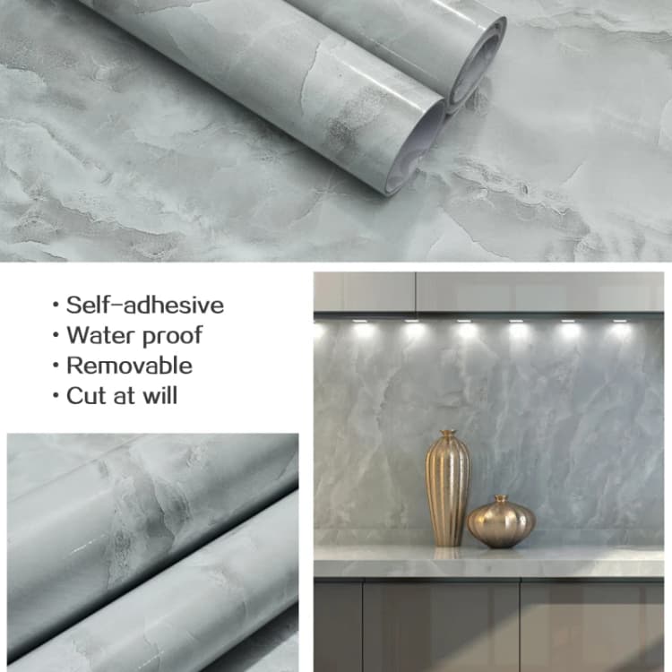 Wholesale Marble Paper Self Adhesive Wallpaper Waterproof Gloss Pvc Vinyl Wall Papers for Furniture Countertop Renovation detail 2