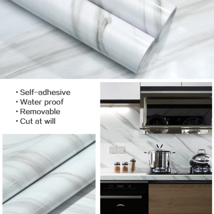 Wholesale Marble Paper Self Adhesive Wallpaper Waterproof Gloss Pvc Vinyl Wall Papers for Furniture Countertop Renovation detail 4