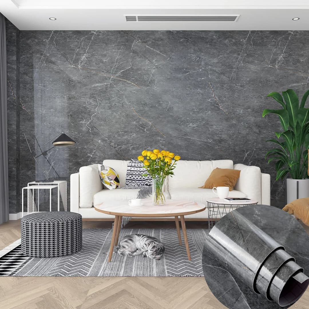 Cheap Waterproof Dark Grey 3D Marble Sticker Wallpaper Peel and Stick Self-adhesive Wallpaper for Home Decoration