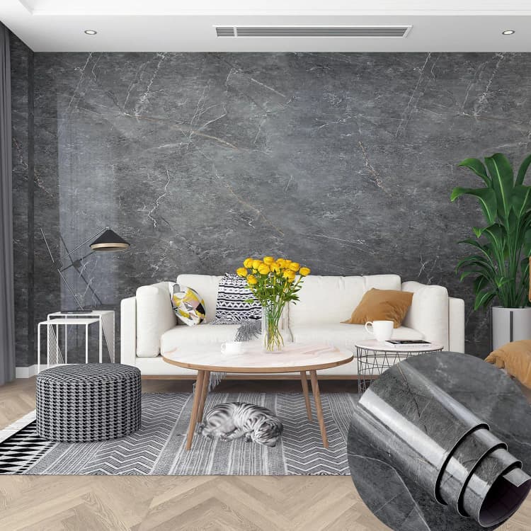 Cheap Waterproof Dark Grey 3D Marble Sticker Wallpaper Peel and Stick Self-adhesive Wallpaper for Home Decoration detail 1