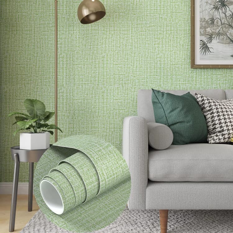 High Quality Light Green Linen Grasscloth Peel and Stick Wallpaper Vinyl Self Adhesive Removable for Wall Decor detail 1