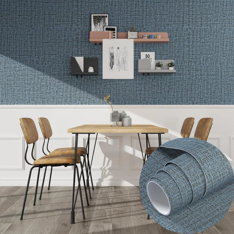 Cheap Light Blue Linen Grasscloth Peel and Stick Wallpaper Vinyl Self Adhesive Removable Wallpaper for Wall Decor detail 1
