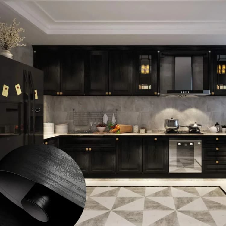 Factory Black 3D Wood Design Wallpaper Removable Self Adhesive Wallpaper for Wood Countertop Furniture Kitchen Wall detail 1