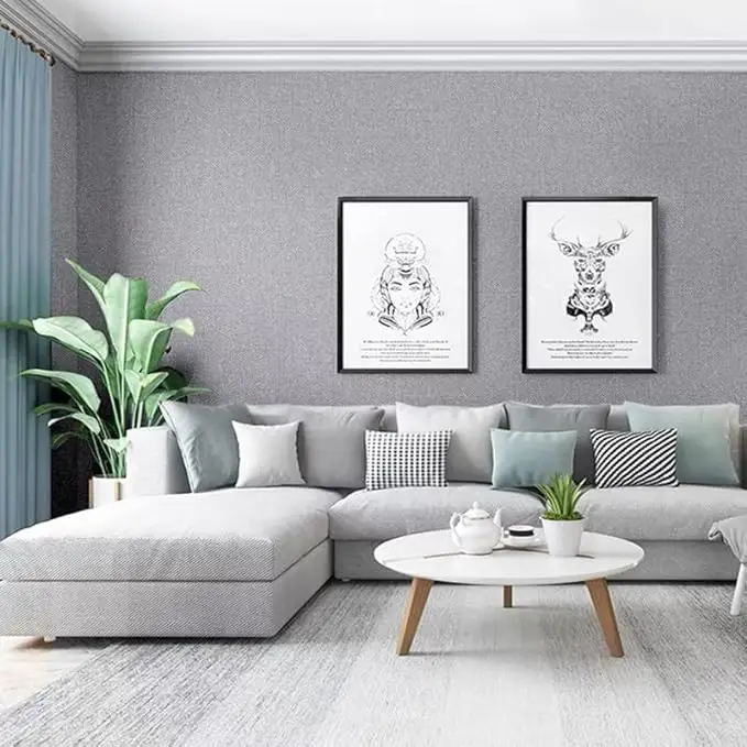 3D Peeling Wallpaper Gray Self-adhesive Linen Embossed Wallpaper Detachable Contact Paper Decoration Living Room