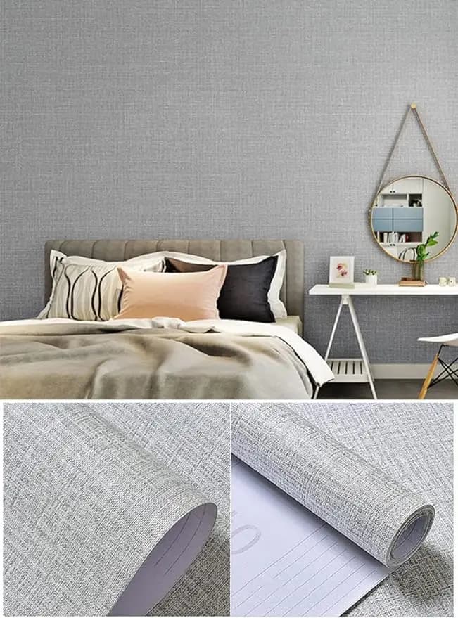 3D Peeling Wallpaper Gray Self-adhesive Linen Embossed Wallpaper Detachable Contact Paper Decoration Living Room detail 4