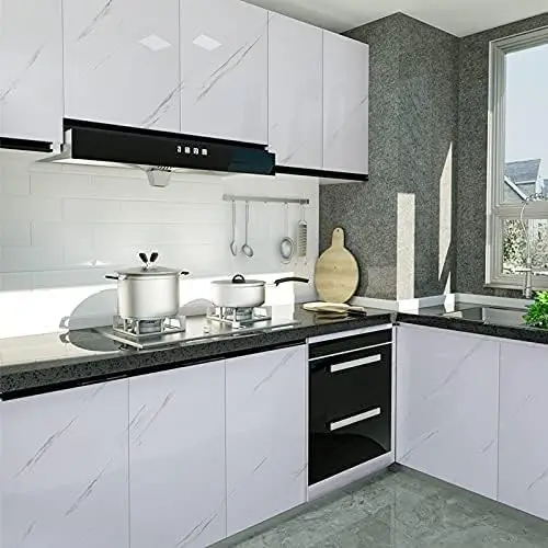3D Glossy White Marble Wallpaper Granite Peel and Stick Self Adhesive Removable Waterproof Countertop Paper for Kitchen Cabinet detail 3