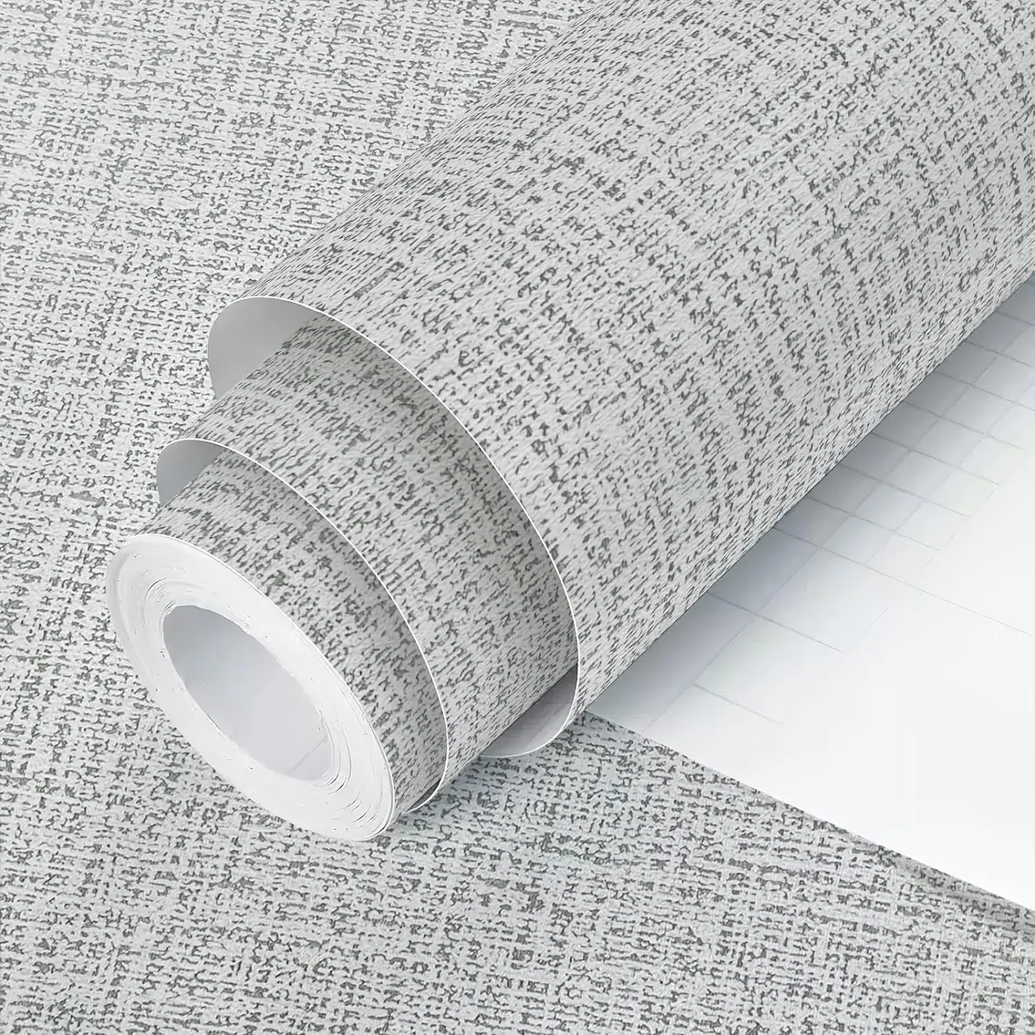 3D Grey Linen Wallpaper Peel and Stick Wallpaper Grey Contact Paper Self Adhesive Removable Wall Paper Vinyl for Cabinets Wall