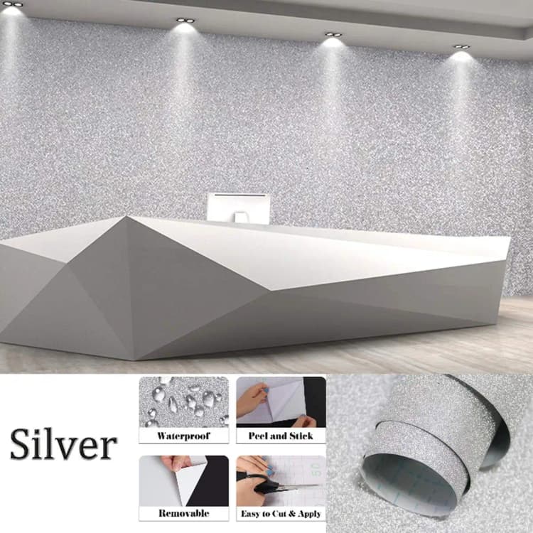 Glitter Silver Contact Paper Sparkley Peel and Stick Wallpaper Removable Self Adhesive Paper for Bedroom DIY Gift Decoration detail 6