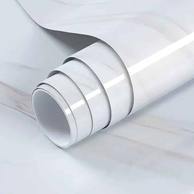 Glossy White Marble Peel and Stick Wallpaper Vinyl Film Self Adhesive Removable Waterproof Wall Paper for Kitchen Cabinet detail 1
