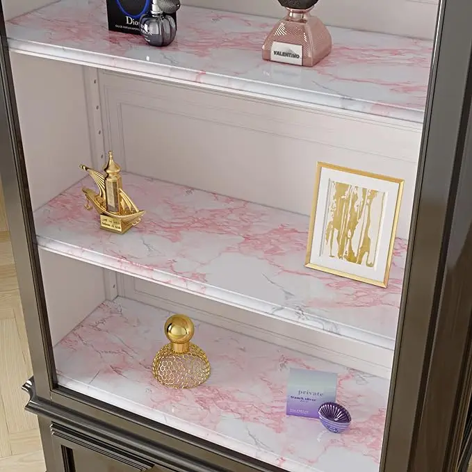 Waterproof Pink Marble Stickers Peel and Stick Marble Wallpaper PVC Self Adhesive Desk Wallpaper for Bathroom detail 5