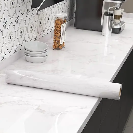 3D White Marble Stickers Peel and Stick Wallpaper PVC Self Adhesive Removable Granite for Kitchen Countertops