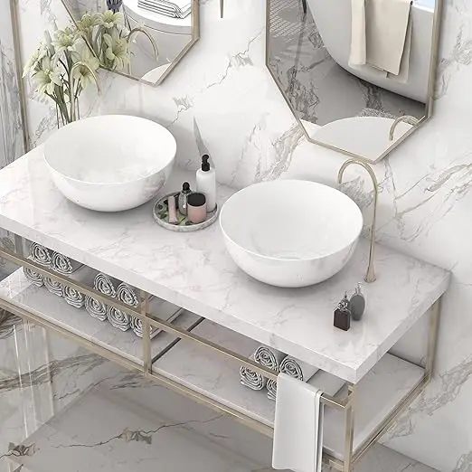 3D White Marble Stickers Peel and Stick Wallpaper PVC Self Adhesive Removable Granite for Kitchen Countertops detail 5
