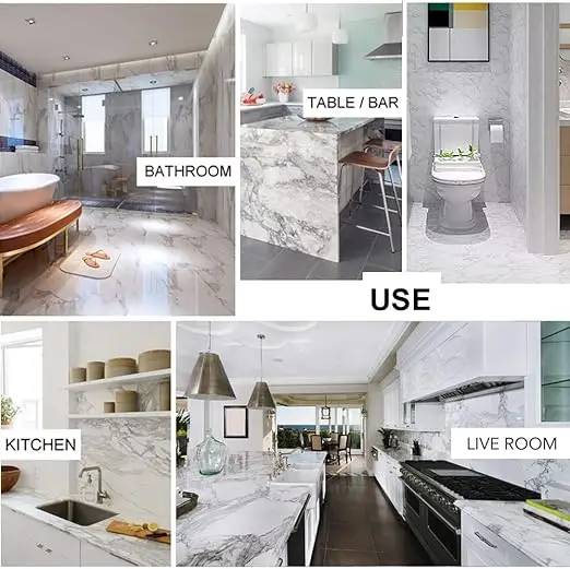 3D White Marble Stickers Peel and Stick Wallpaper PVC Self Adhesive Removable Granite for Kitchen Countertops detail 6