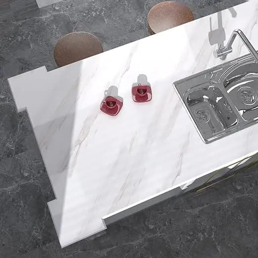 3D White Vinyl Marble Stickers Peel and Stick Wall Paper Waterproof Self Adhesive Wallpaper for Kitchen Countertop detail 3