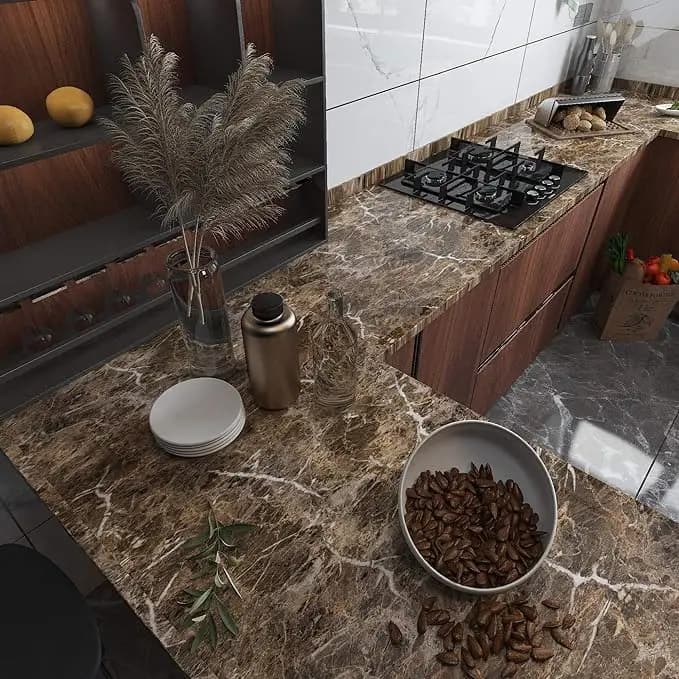 High Quality Brown Marble Granite Stickers Peel and Stick Vinyl PVC Self Adhesive Waterproof 3D Wall Stickers for Home detail 6