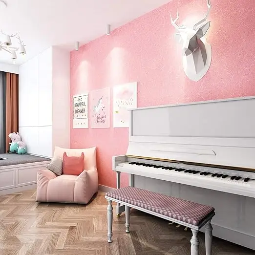 Pink Silk Wallpaper Peel and Stick Decorative Pink Contact Paper Vinyl Self Adhesive Waterproof Removable for Girls Room Walls detail 2