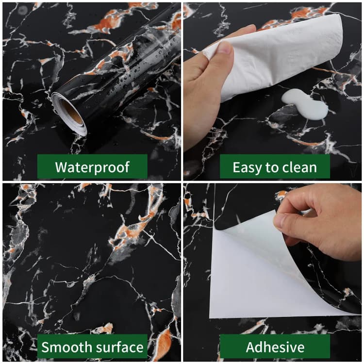 Black Stick and Peel Self Adhesive Vinyl Wall Paepr Living Room Kitchen Countertop Covers Granite Marble Pvc Decor Wallpaper detail 2