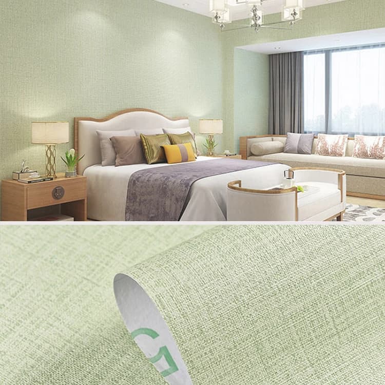 Green 3D Linen Textured Fabric Peel and Stick Wall Paper Decor Pvc Grasscloth Self Adhesive Wallpaper for Bedroom Living Room detail 1