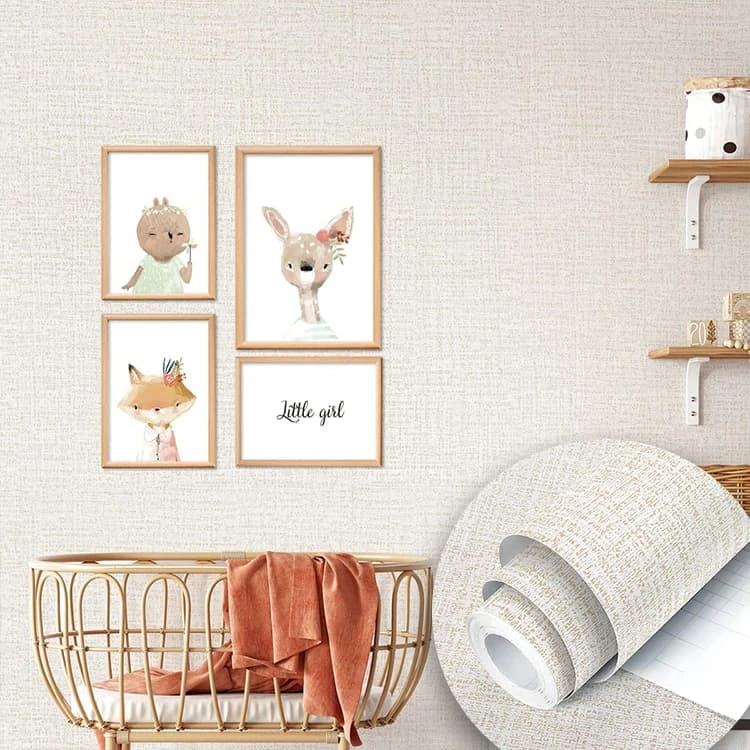 OEM ODM Beige Elegant 3D Linen Texture Peel and Stick Wall Paper Decor Pvc Self Adhesive Wallpaper for Bedroom Living Room