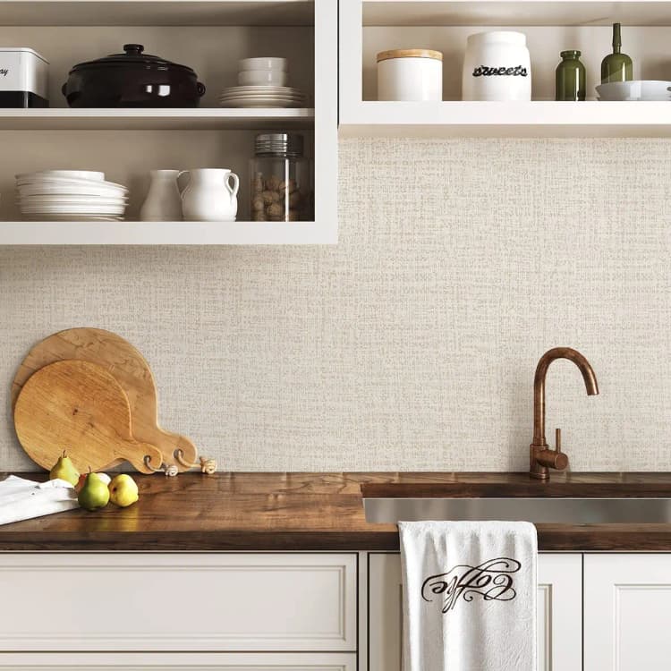 OEM ODM Beige Elegant 3D Linen Texture Peel and Stick Wall Paper Decor Pvc Self Adhesive Wallpaper for Bedroom Living Room detail 2