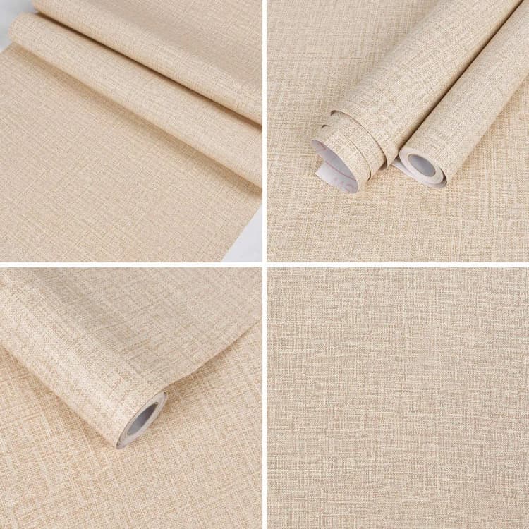 OEM ODM Beige Elegant 3D Linen Texture Peel and Stick Wall Paper Decor Pvc Self Adhesive Wallpaper for Bedroom Living Room detail 5