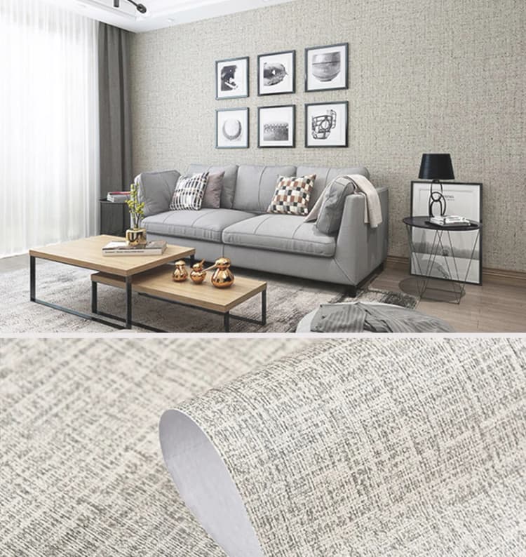 Linen Texture Pvc Peel and Stick Self Adhesive Papier Peint Bedroom Wallpaper Faux Grasscloth Contact Paper Art Wall Paper Film detail 6
