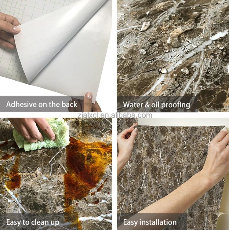 Marble Texture Waterproof Easy Clean Pvc Self Adhedive Contact Paper Peel and Stick Wallpaper for Kitchen Bathroom Desktop detail 5