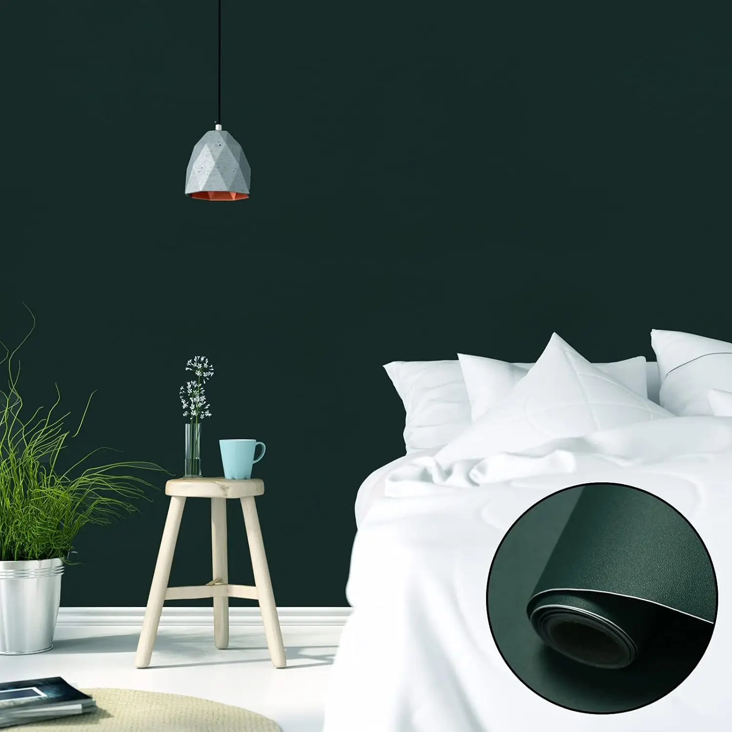 COWINLIFE DECO High Quality Dark Green Wallpaper Peel and Stick Solid Colour Wall Sticker Waterproof Self-Adhesive Wall Paper