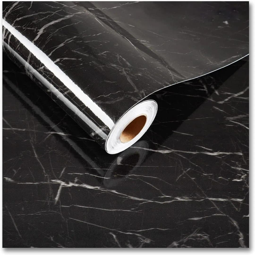 COWINLIFE DECO Modern High Glossy Black Marble Wall Paper Peel and Stick Self Adhesive Waterproof Marble Sticker for Kitchen