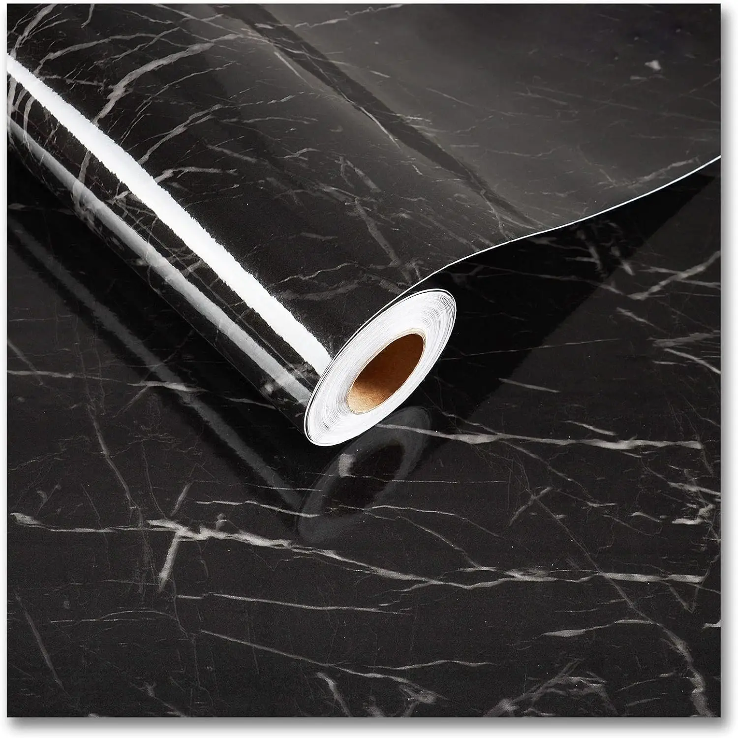 COWINLIFE DECO Modern High Glossy Black Marble Wall Paper Peel and Stick Self Adhesive Waterproof Marble Sticker for Kitchen