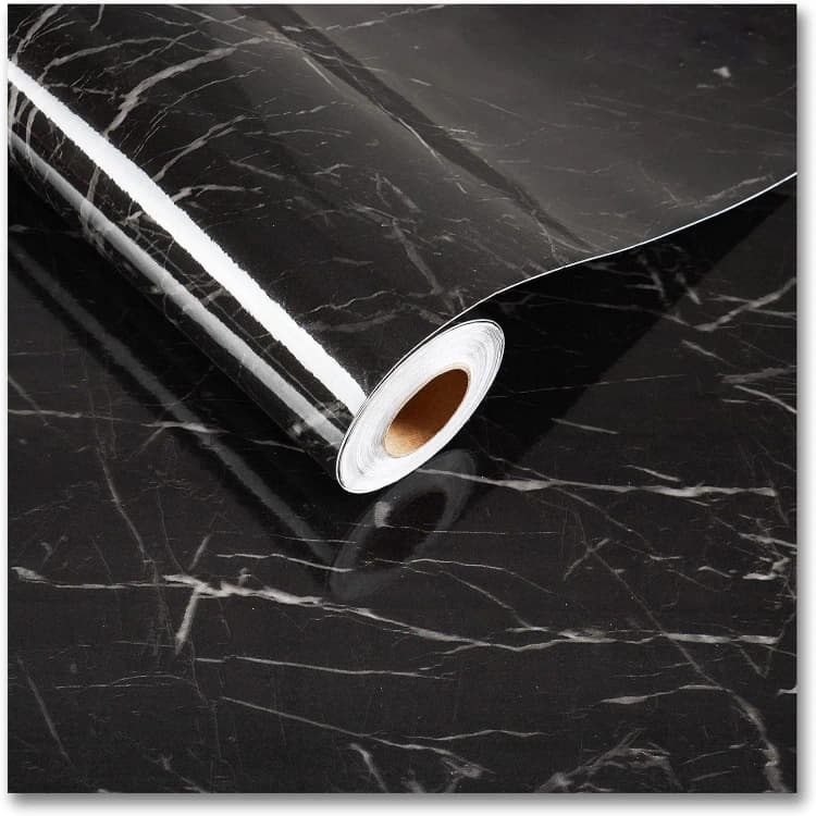 COWINLIFE DECO Modern High Glossy Black Marble Wall Paper Peel and Stick Self Adhesive Waterproof Marble Sticker for Kitchen detail 1