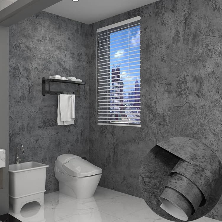 COWINLIFE DECO Thick Grey Concrete Wall Paper Cement Wallpaper Peel and Stick Vinyl Textured Self-Adhesive Wall Sticker for Bathroom detail 1