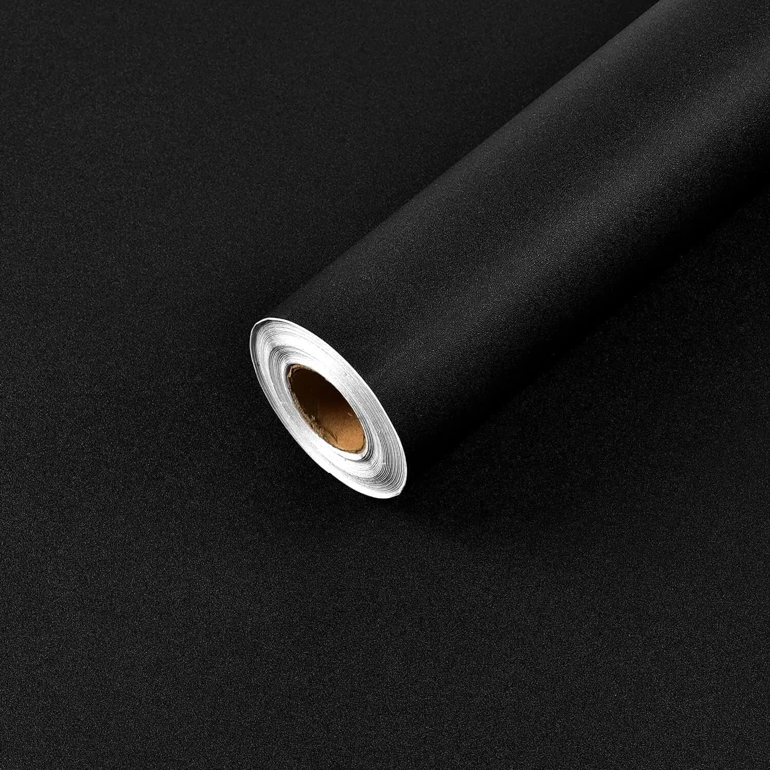 COWINLIFE DECO Modern Solid Colour Black Wall Paper Peel and Stick PVC Self Adhesive Textured Wallpaper Wall Sticker for Bedroom