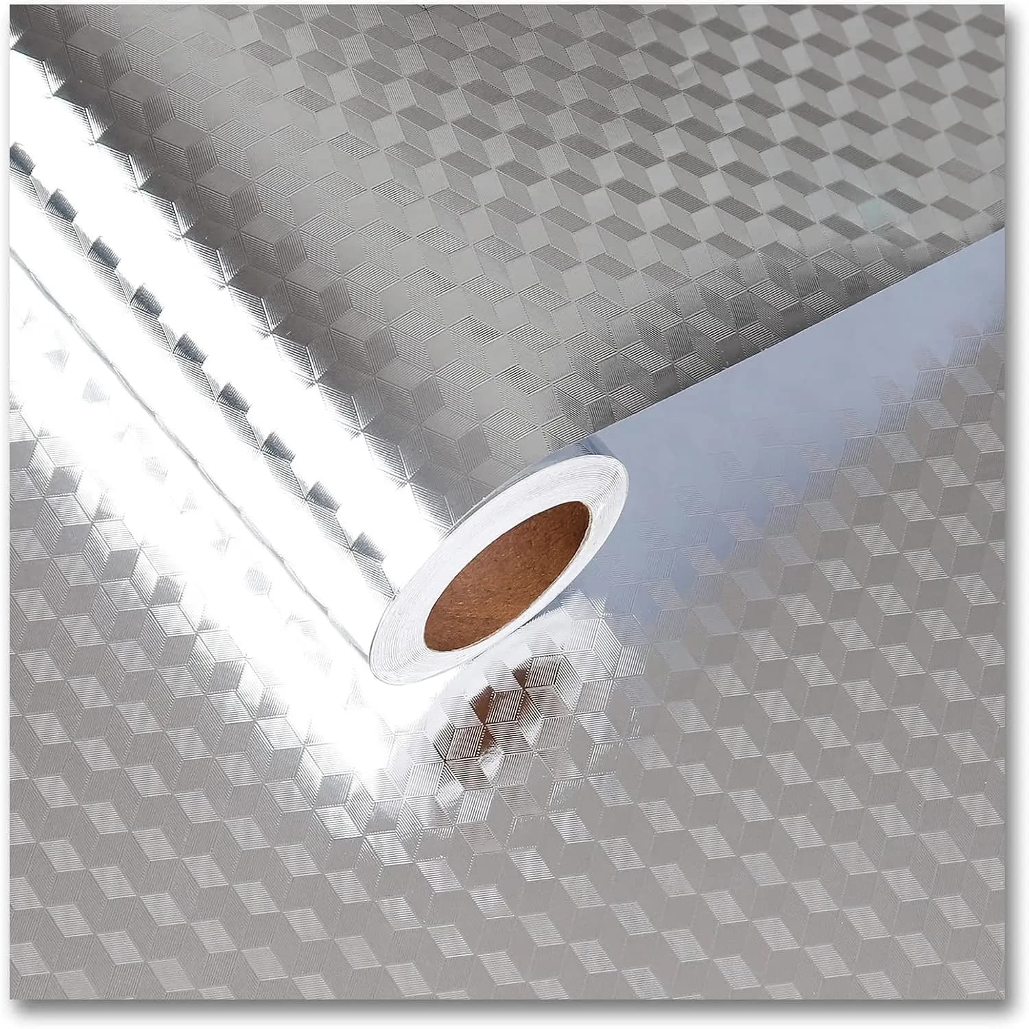 COWINLIFE DECO Silver Stainless Steel Peel and Stick Wallpaper Oil Proof Vinyl Aluminum Foil Sticker Film for Kitchen Countertop