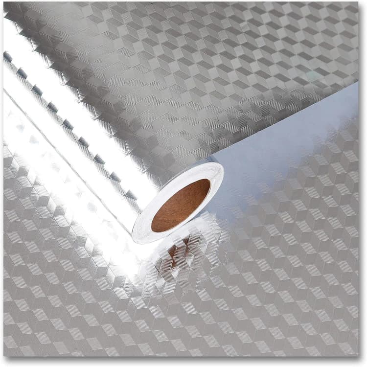 COWINLIFE DECO Silver Stainless Steel Peel and Stick Wallpaper Oil Proof Vinyl Aluminum Foil Sticker Film for Kitchen Countertop detail 1