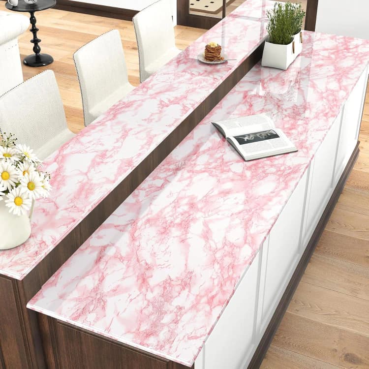 COWINLIFE DECO White Pink Contact Paper Peel and Stick Waterproof Self-adhesive Kitchen Vinyl Wrap Oil Proof Marble Sticker detail 3